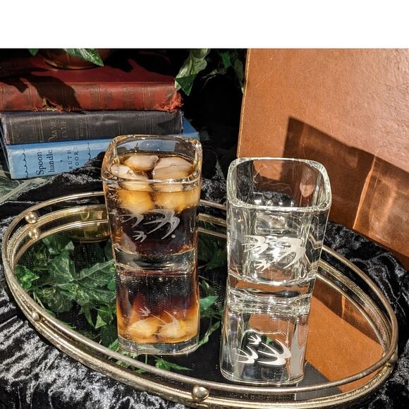 Vintage Ozark Airlines Etched Logo Square Lowball Rocks Glasses Pair First Class - Picture 10 of 10